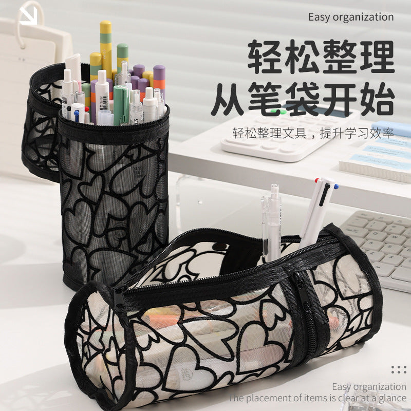 Beilian Mesh Pencil Case Vertical Transparent High-Value Stationery Box Cylindrical Student Back-to-School Season Pen Holder Bag Wholesale http://detail.1688.com/offer/954056083670.html