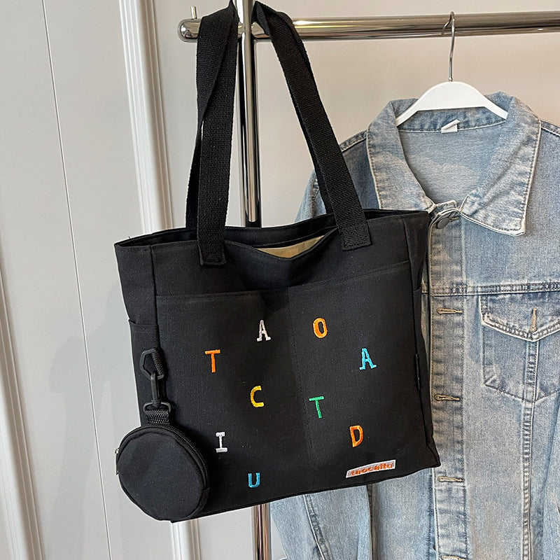 Large Capacity Canvas Bag Women2024New Commuter Tote Bag for Women ins College Student Class Shoulder Tote Bag