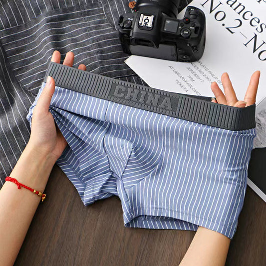 Simple Striped Mid-Waist Comfortable Men's Boxer Briefs Youth Personality Color-Block Waistband Breathable Crotch Four-Corner Underwear http://detail.1688.com/offer/826290026338.html
