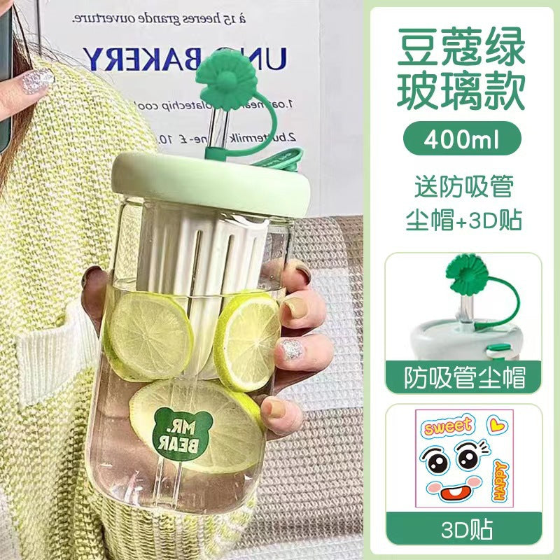 Cold Brew Cup Glass Tea Infuser Lemon Water Cup Portable Tea Water Separation Cup High-Value Straw Cup for Women