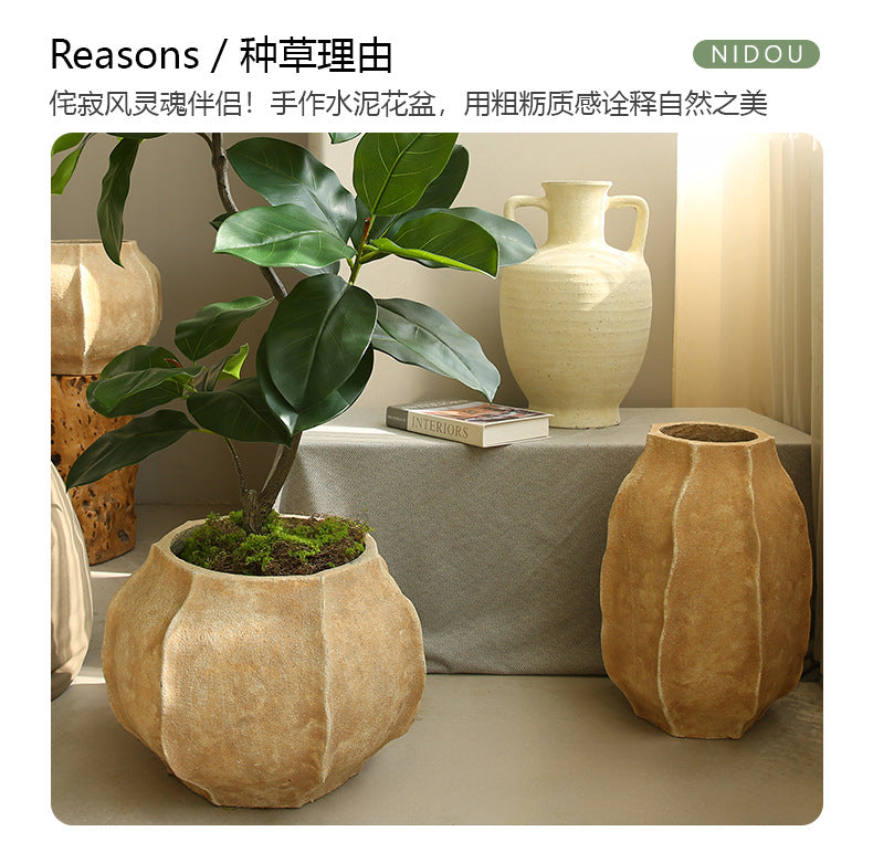 Silent Wind Cement Vase Flower Pot Indoor Living Room Desktop Decoration Entrance TV Cabinet Homestay Soft Decoration Flower Arrangement Ornament