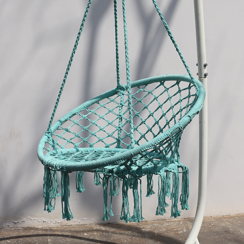 ins Nordic Style Tassel Hanging Chair Handwoven Hanging Basket Cotton Rope Swing Outdoor Hammock Balcony Cradle Chair Wholesale