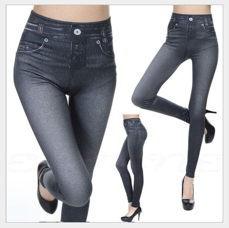 Yiwu Factory 3Color8Code tv Women's Imitation Denim Leggings Spring and Autumn High Waist Outer Wear One-piece Pants Cross-border Women's Pants