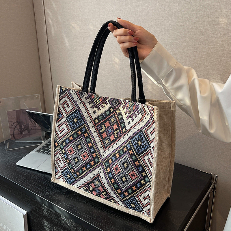 Large Capacity Commuter Bag Women2023New Fashion Single Shoulder Tote Bag Ethnic Style Student Handbag Class Bag Trendy
