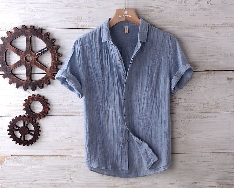 Japanese Retro Linen Short Sleeve Shirt Men's Summer Casual Thin Breathable Loose Half Sleeve Cotton Linen Shirt