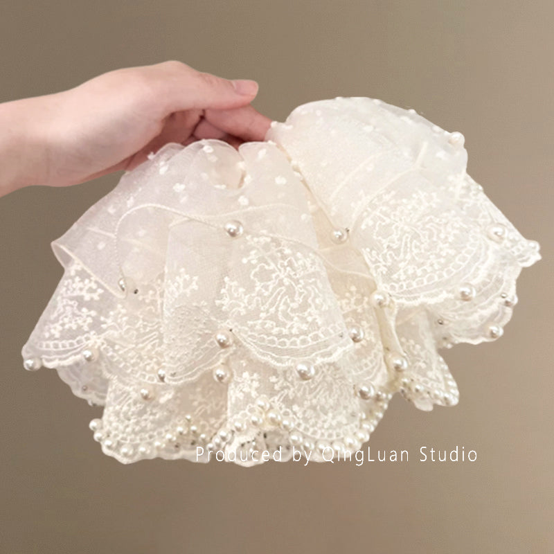 Chloris, the Goddess of Flowers~Super Fairy Pearl Lace Hair Tie New Extra Large French Gentle Atmosphere Travel Hair Rope