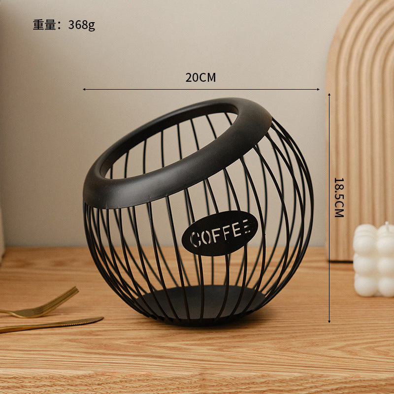 Cross-Border Iron Art Fruit Basket Coffee Capsule Storage Basket Desktop Decoration Coffee Table Snacks Dried Fruit Candy Storage