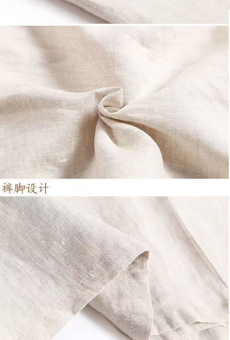2025Plus Size Women's Linen Wide-Leg Pants High Waist Elastic Waist Cotton Linen Spring Summer Women's Long Pants Loose Cotton Linen Draped