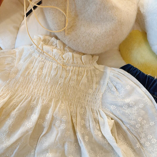 Sweet Little Sister Children's Shirt Autumn New Korean Version Children's Clothing Baby Girl Cute Lace Embroidery High-end Doll Shirt