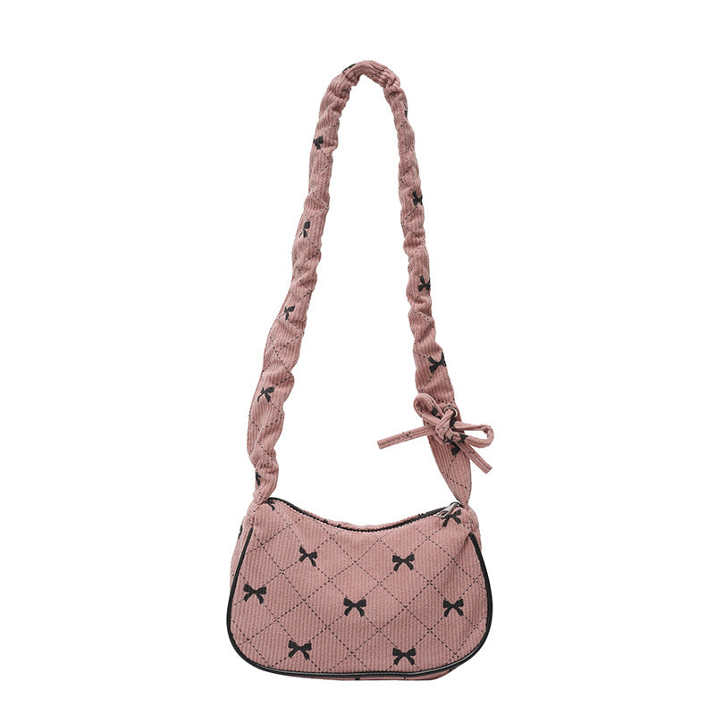 Sweet Bow Plaid Single Shoulder Underarm Crescent Bag2024Autumn new simple casual large capacity handbag