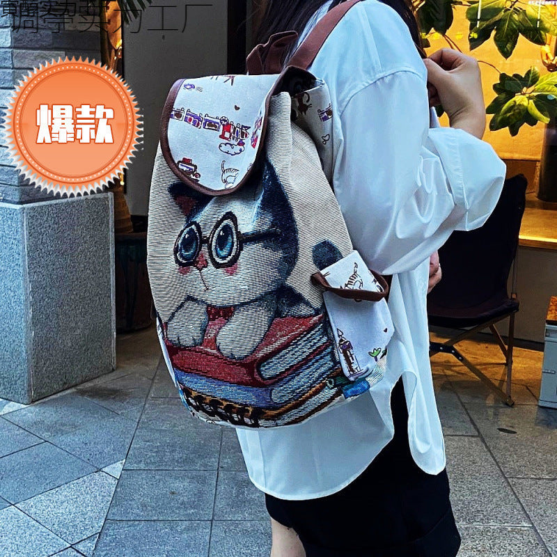Traditional Style Backpack Chinese Style Travel Cute Cat Unique Backpack Large Capacity Outdoor Versatile Embroidered Backpack http://detail.1688.com/offer/966088612559.html