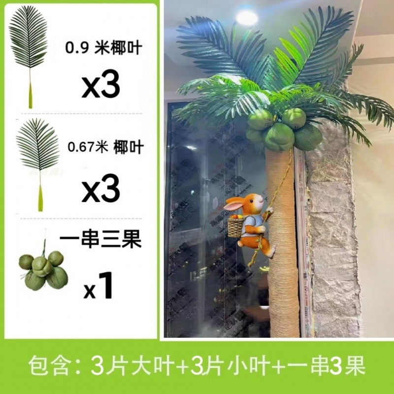 Artificial Coconut Tree Real Green Plant Coconut Fruit Leaves Pipe Decoration Sewer Cover Indoor Beautification Balcony Artificial Landscape