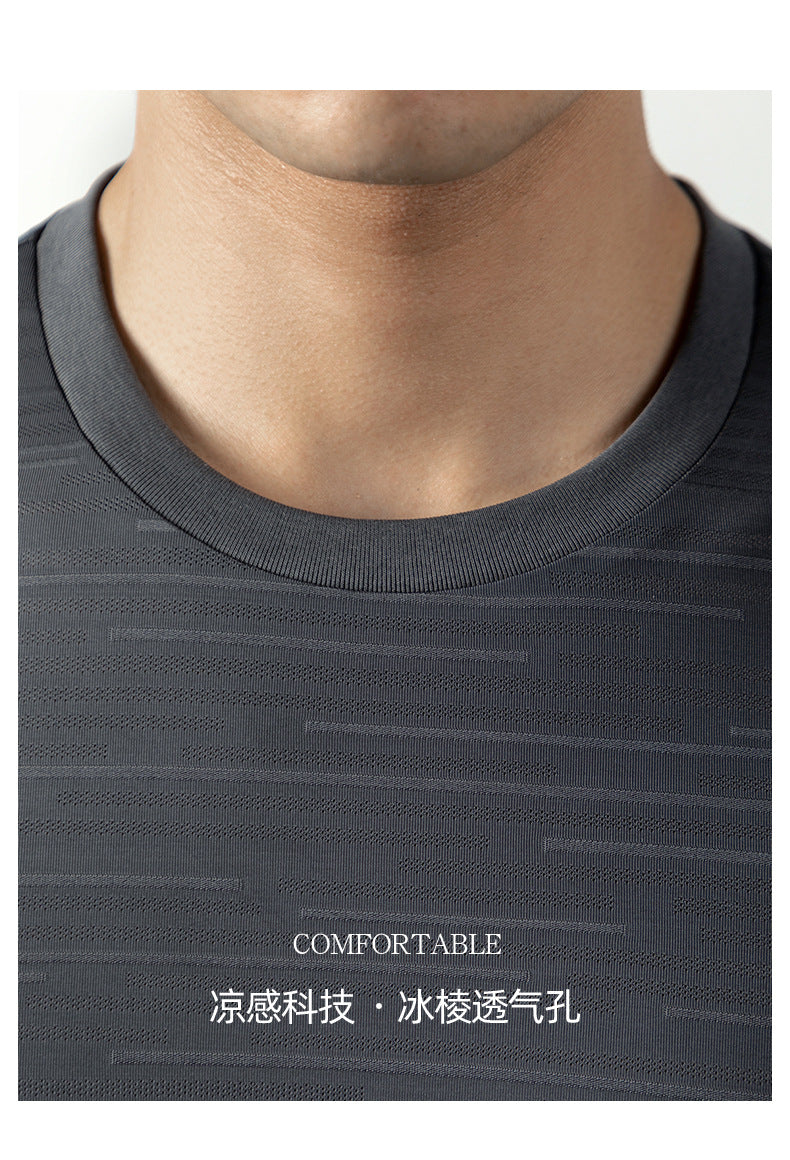 Ice Silk Cool Breathable Men's Short Sleeve t T-shirt2025New summer solid color sports fitness quick-dry short sleeve