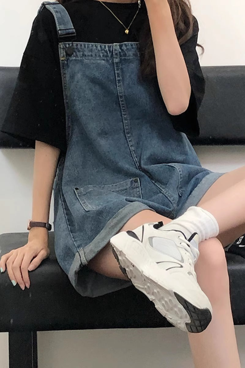 Women's Denim Overalls Summer Thin Loose Slimming Straight Strap Jumpsuit Denim Overalls Shorts