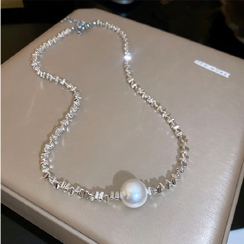 Artificial Fragmented Silver Irregular Pearl Necklace Light Luxury High-end Niche Fashion Choker Collarbone Chain Simple Accessory