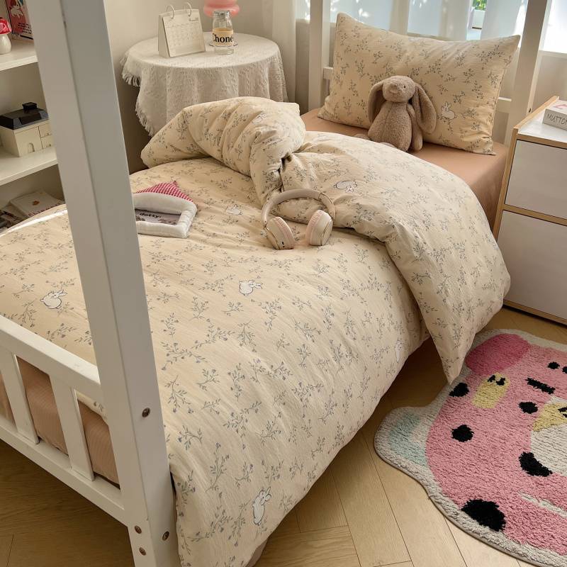 2025Hot-Selling Double-Layer Gauze Student Season Bed Single Quilt Cover Dormitory Dormitory Bunk Bed Three-Piece Set