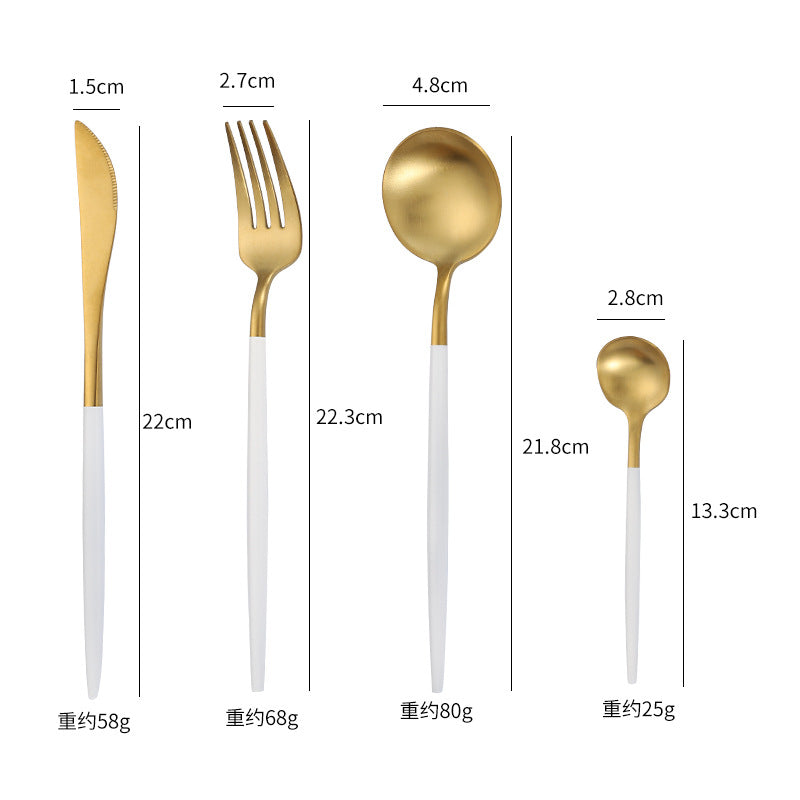 Cross-Border304Stainless Steel Portuguese Cutlery Set Knife Fork Spoon Round Handle Thick Western Cutlery Nordic Hotel Steak Knife