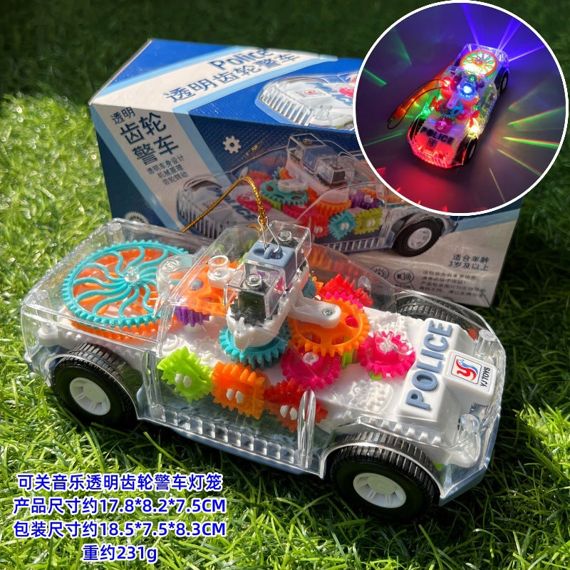 Mid-Autumn Festival Gift for Babies: Handheld Music Toy Car Lantern, Children's Electric Transparent Gear Flashing Police Car Lantern