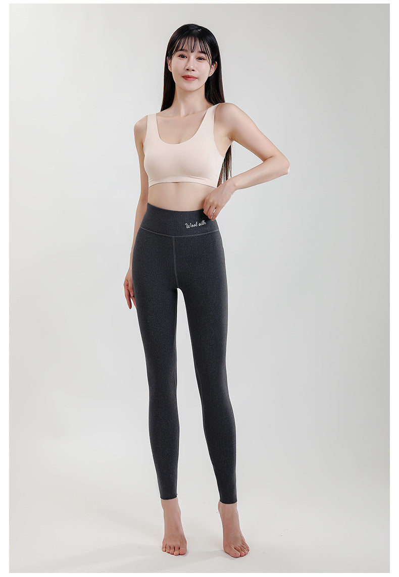 Wool Silk De Rong High Waist Slim Fit Leggings Women's Inner Wear Seamless Tummy Control Autumn Winter Pants Hip Lift Can Be Worn Outside