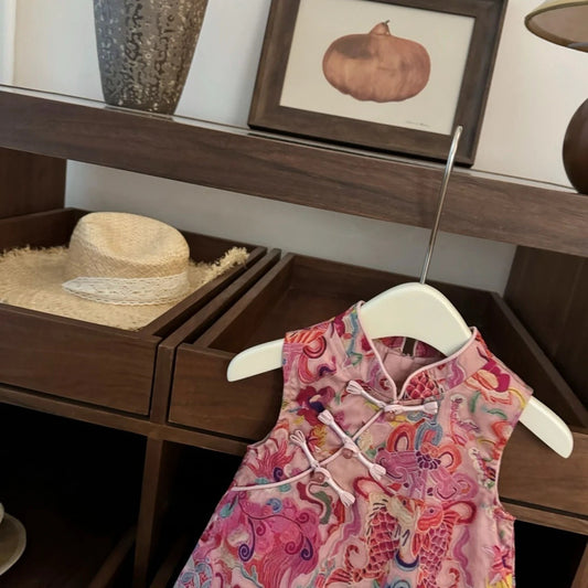 【Sweet Little Chef】Yuyue Longmen!Baby Girl New Chinese Style National Style Cheongsam Vest Fish Tail Skirt One-Year-Old Dress