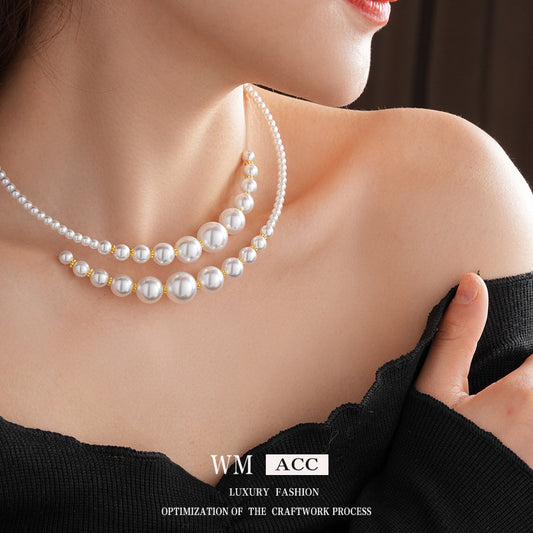 Irregular Cross Pearl Choker Versatile High-End Fashion Collarbone Chain French Retro Light Luxury Necklace for Women