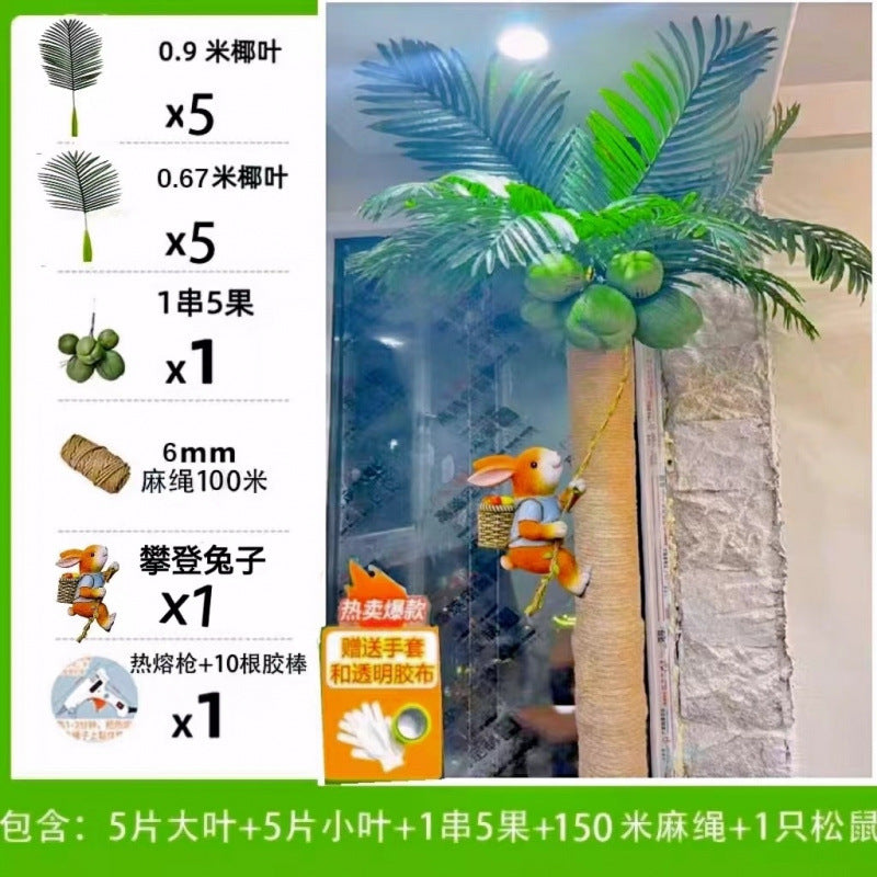 Artificial Coconut Tree Real Green Plant Coconut Fruit Leaves Pipe Decoration Sewer Cover Indoor Beautification Balcony Artificial Landscape