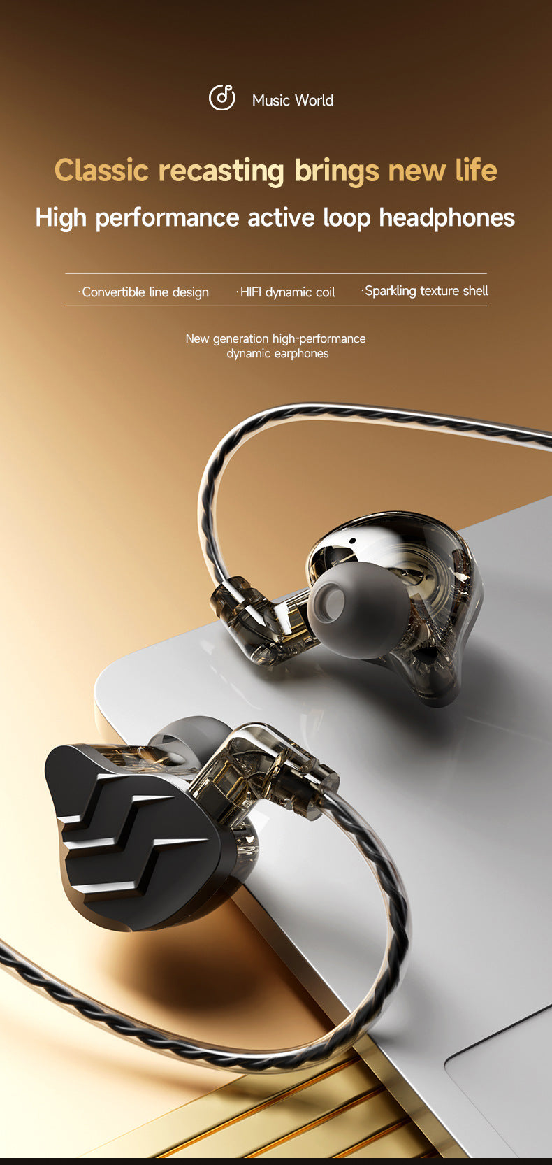 Cross-border new in-ear sports headphones with interchangeable cables, plug-in gaming style HIFI Dynamic Wired Earphones for Mobile Phones