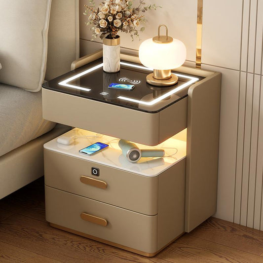 Smart Bedside Table2024New Simple Modern Solid Wood No-Installation Bedroom Home Multi-Functional Rock Slab Bedside Table
