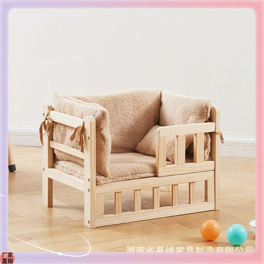 ✅Dog House Dog Bed Solid Wood Pet Bed Internet Celebrity Large Four Seasons Universal Large and Small Dogs Removable and Washable Off the Ground Teddy Cat