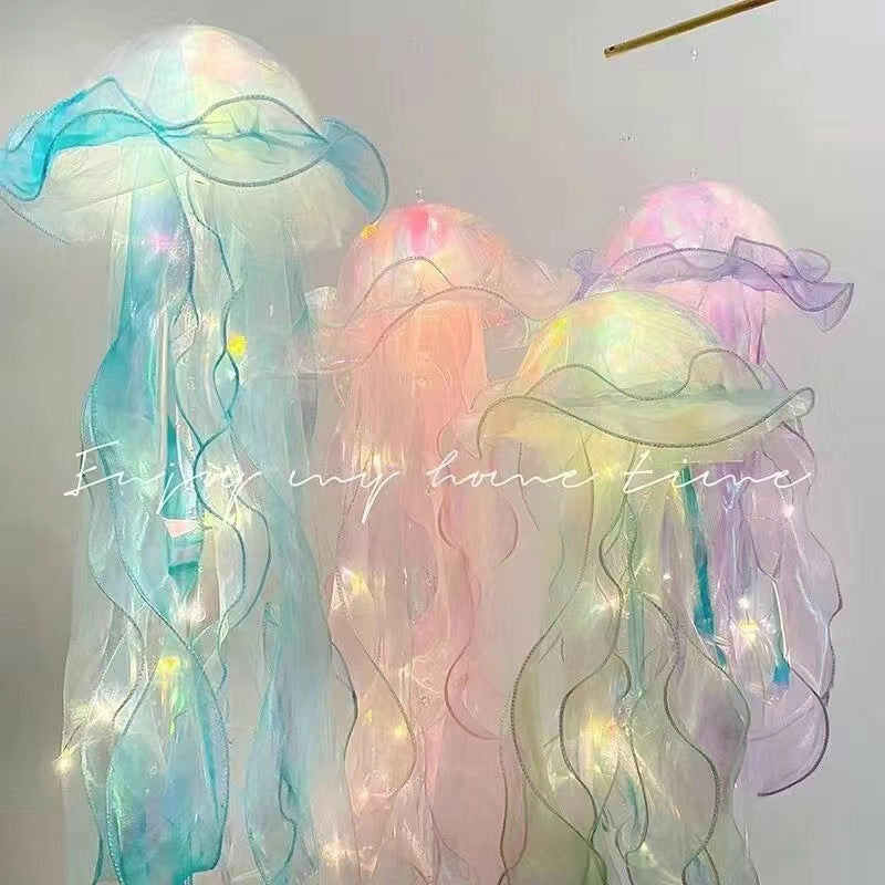 New Handheld Glowing Jellyfish Lantern with Colorful Streamers, Flashing Night Light for Children, Street Stall Night Market Octopus Light Toy