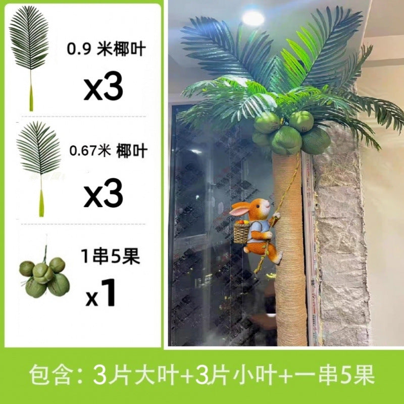 Artificial Coconut Tree Real Green Plant Coconut Fruit Leaves Pipe Decoration Sewer Cover Indoor Beautification Balcony Artificial Landscape