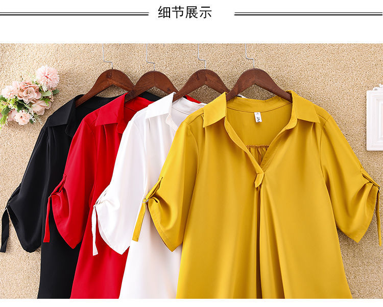 Women's Mid-Length Short Sleeve Chiffon Blouse2025Summer New Large Size Loose Waist Slimming Chiffon Blouse for Women Trendy