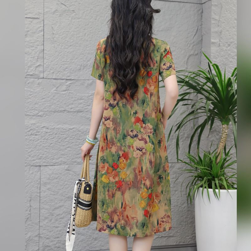 2025Summer New Style High-end Elegant Short Sleeve Dress Plus Size Fashionable Middle-aged Women Slimming Thin Dress
