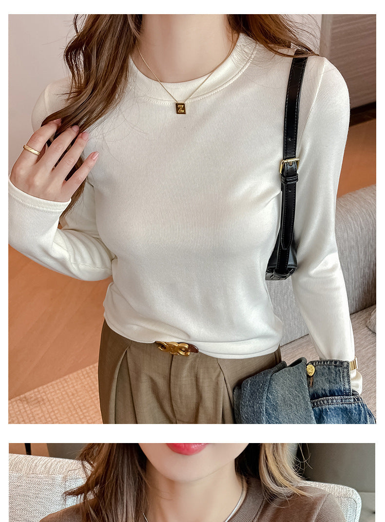 2025Early Autumn Top Outer Wear Round Neck Inner Wear Women's Fashionable White Long Sleeve t Women's Modal Base Shirt