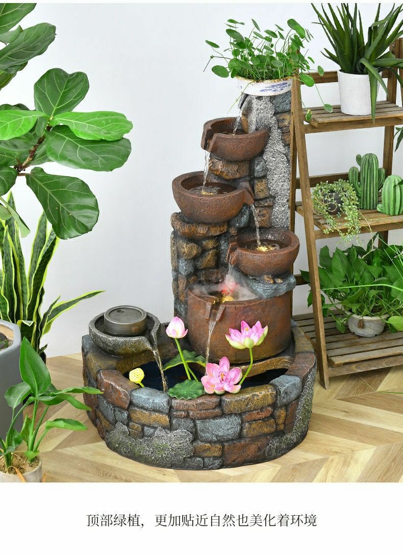 Pastoral External Circulation Water Pool Fountain Fish Tank Ornament for Home Living Room Courtyard Entrance Opening Decoration Zhao Zhi Zheng