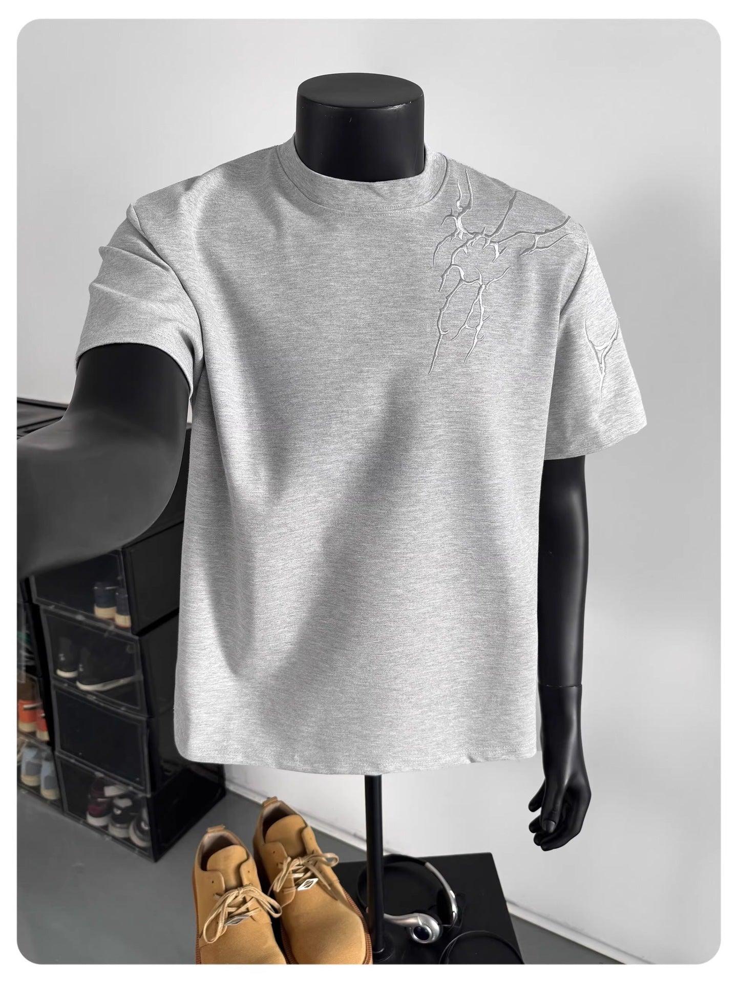Lightning Embroidered Short Sleeve t Men's Summer New Loose American Retro High Street Round Neck Half Sleeve T-Shirt