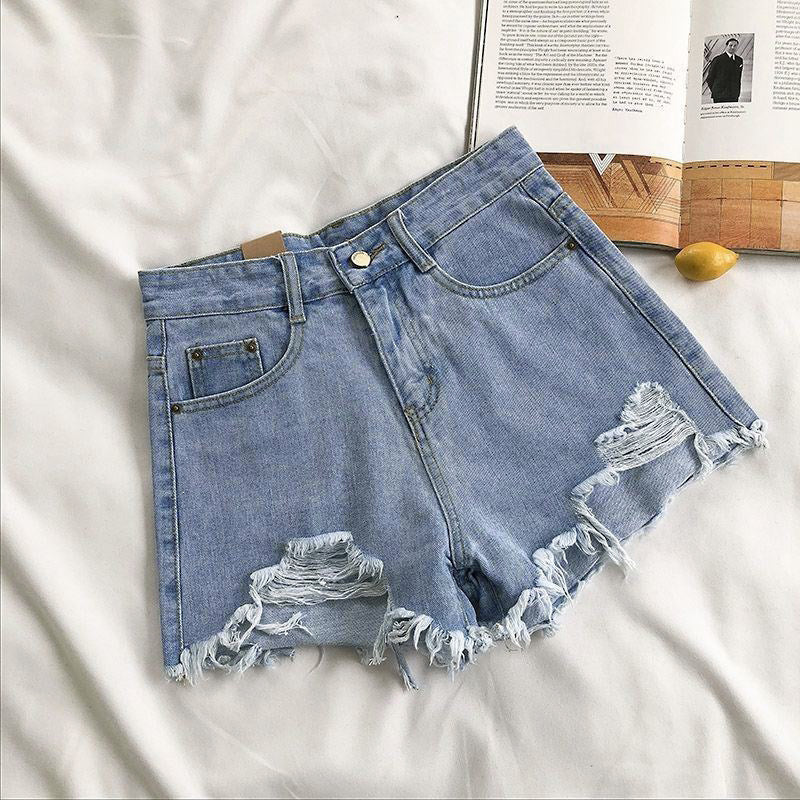 Summer Women's Korean Style New Loose Slimming Wide-Leg Hot Pants High-Waist Fashion Ripped Frayed Denim Shorts