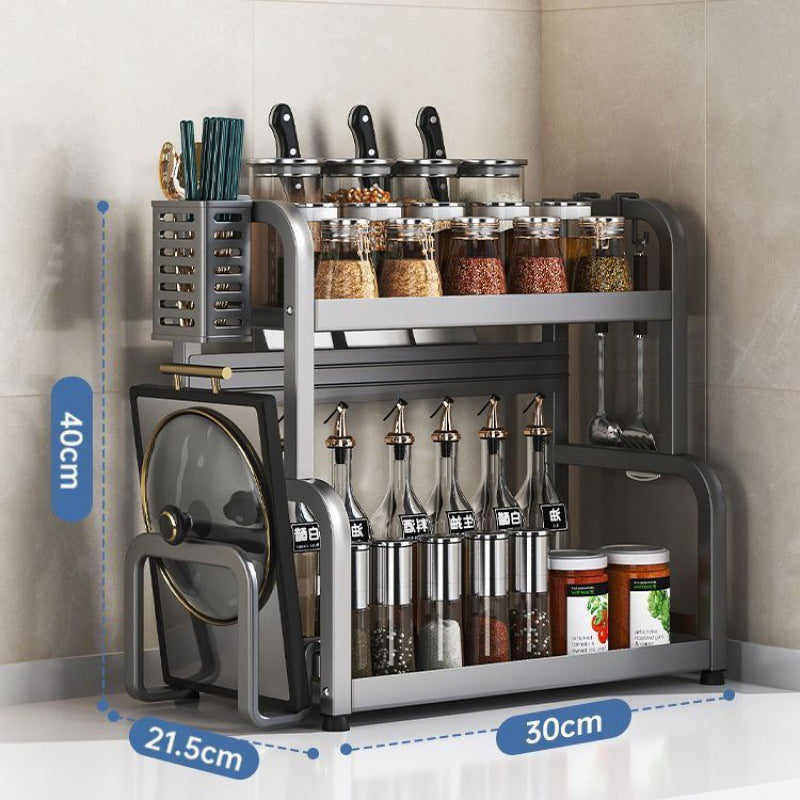 Kitchen Spice Rack Knife Holder Countertop Multifunctional Seasoning Kitchenware Storage Rack Multi-layer Stainless Steel Wholesale
