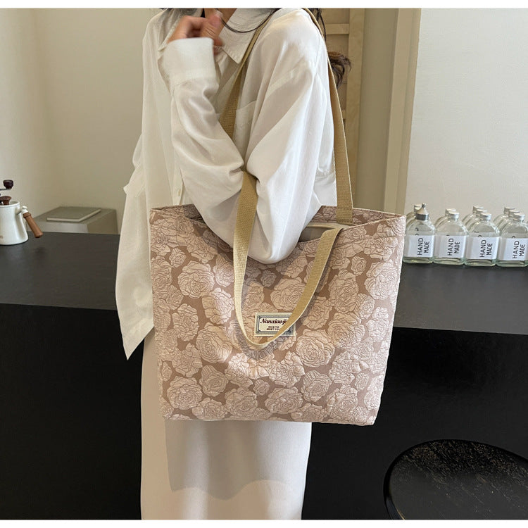South Korea ins Unique Canvas Bag2024New Fashion Commuting Tote Bag Female College Student Class Shoulder Bag