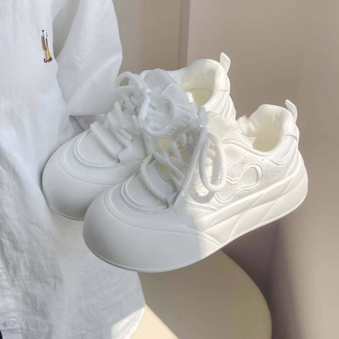 Women's Thick-Soled Height-Increasing White Sneakers2025New Autumn Milk fufu Shoes Casual Sports Sneakers Big Toe Loafers