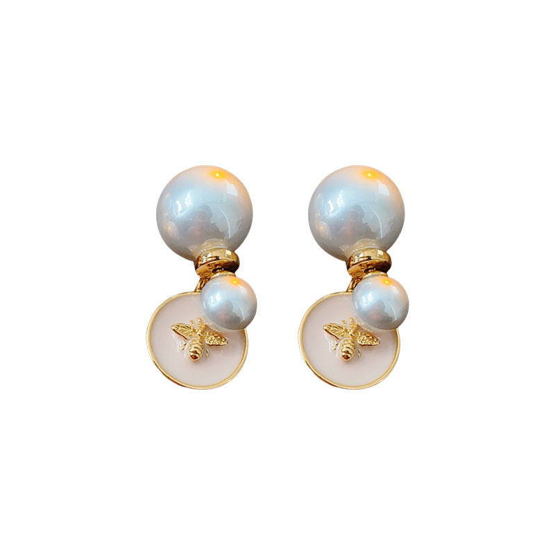 Real Gold Plated Silver Needle Oil Drop Pearl Earrings Versatile High-End Two-Way Wear Earrings French Retro Light Luxury Ear Jewelry