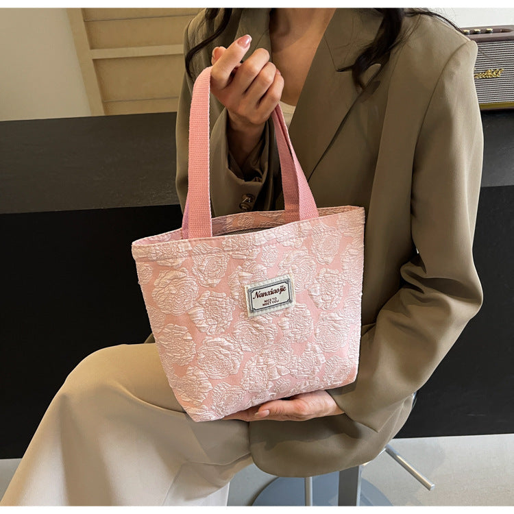 South Korea ins Unique Canvas Bag2024New Fashion Commuting Tote Bag Female College Student Class Shoulder Bag