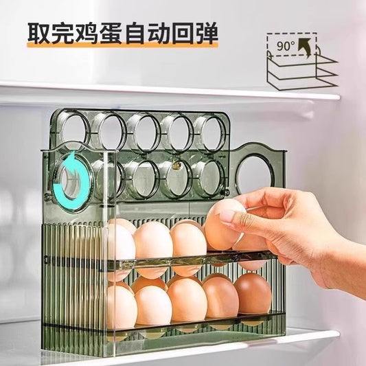 New Automatic Flip Egg Box Household Refrigerator Side Door Organizer Egg Storage Special Kitchen Fresh-keeping Pack