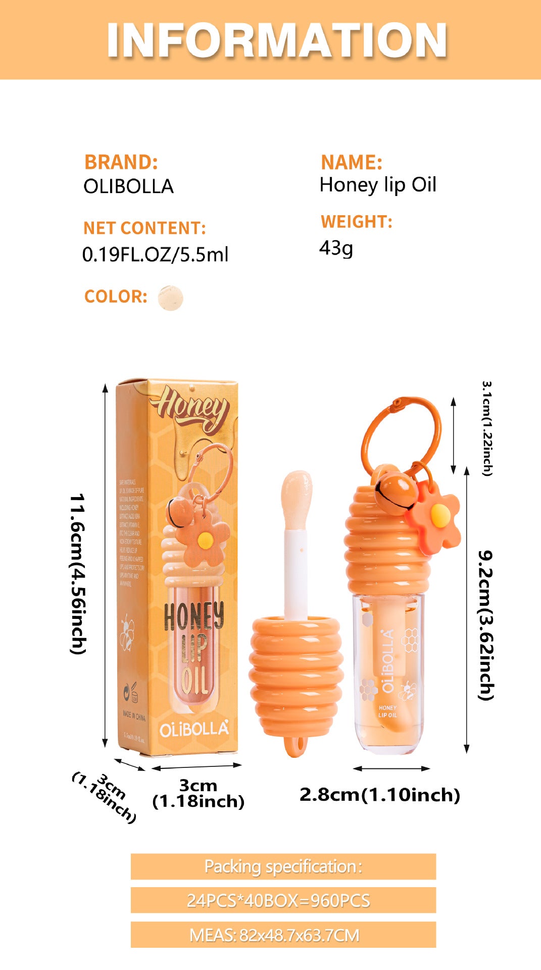 Cross-Border Makeup OLIBOLLA Hydrating Lip Oil Non-Stick Cup Long-Lasting Moisturizing Plumping Lip Gloss Wholesale Honey