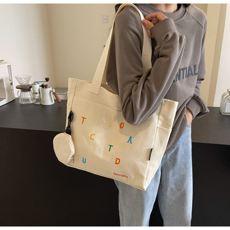 Large Capacity Canvas Bag Women2024New Commuter Tote Bag for Women ins College Student Class Shoulder Tote Bag
