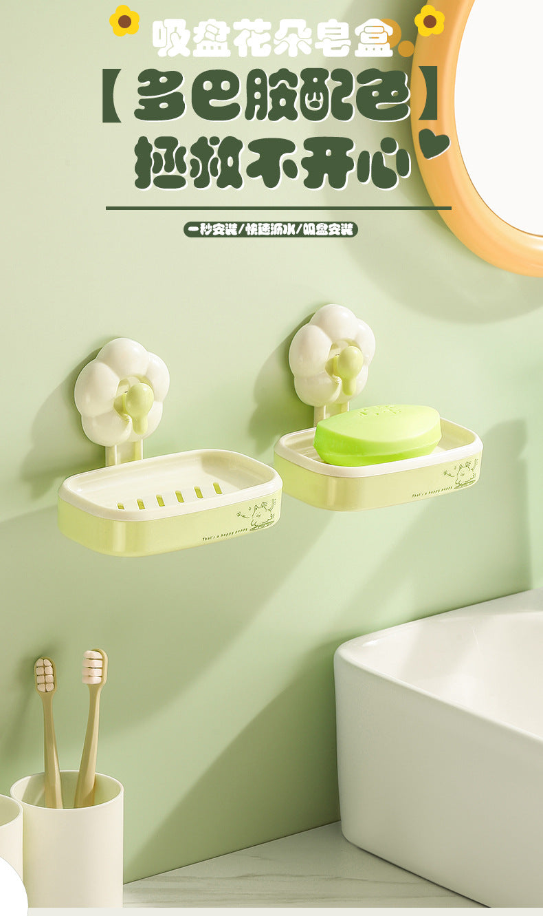 Bathroom Suction Cup Soap Holder, Multi-Functional, No Drilling Required, Creative Wall-Mounted Soap Box, Draining Bathroom Soap Holder