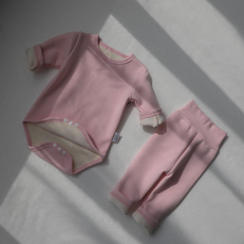 Baby Romper Spring and Autumn a High-Waist Belly Protection Pants Set Baby Spring and Autumn Triangle Romper Bodysuit Jumpsuit