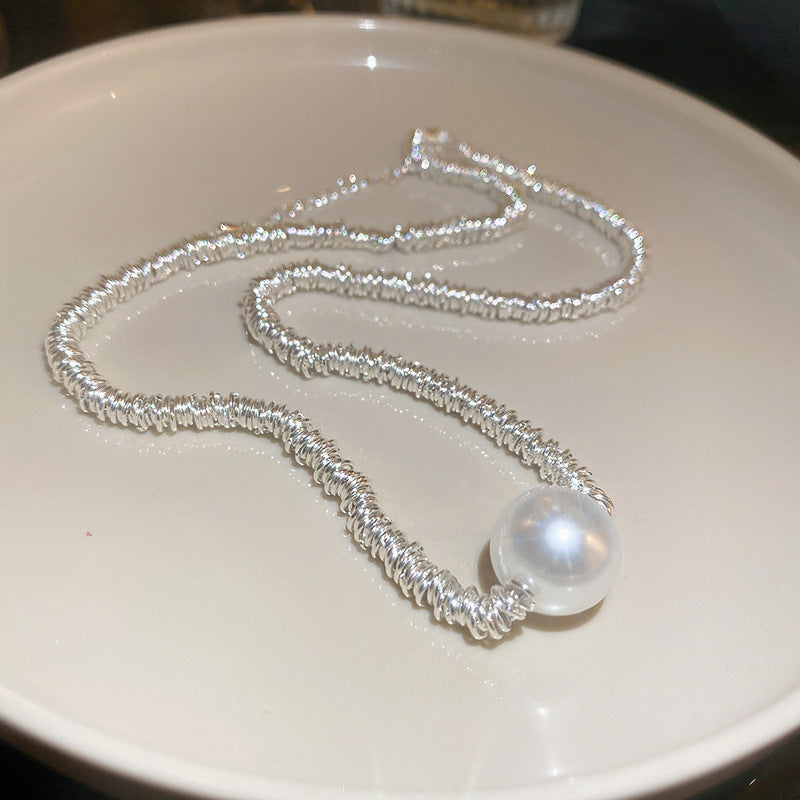 Artificial Fragmented Silver Irregular Pearl Necklace Light Luxury High-end Niche Fashion Choker Collarbone Chain Simple Accessory