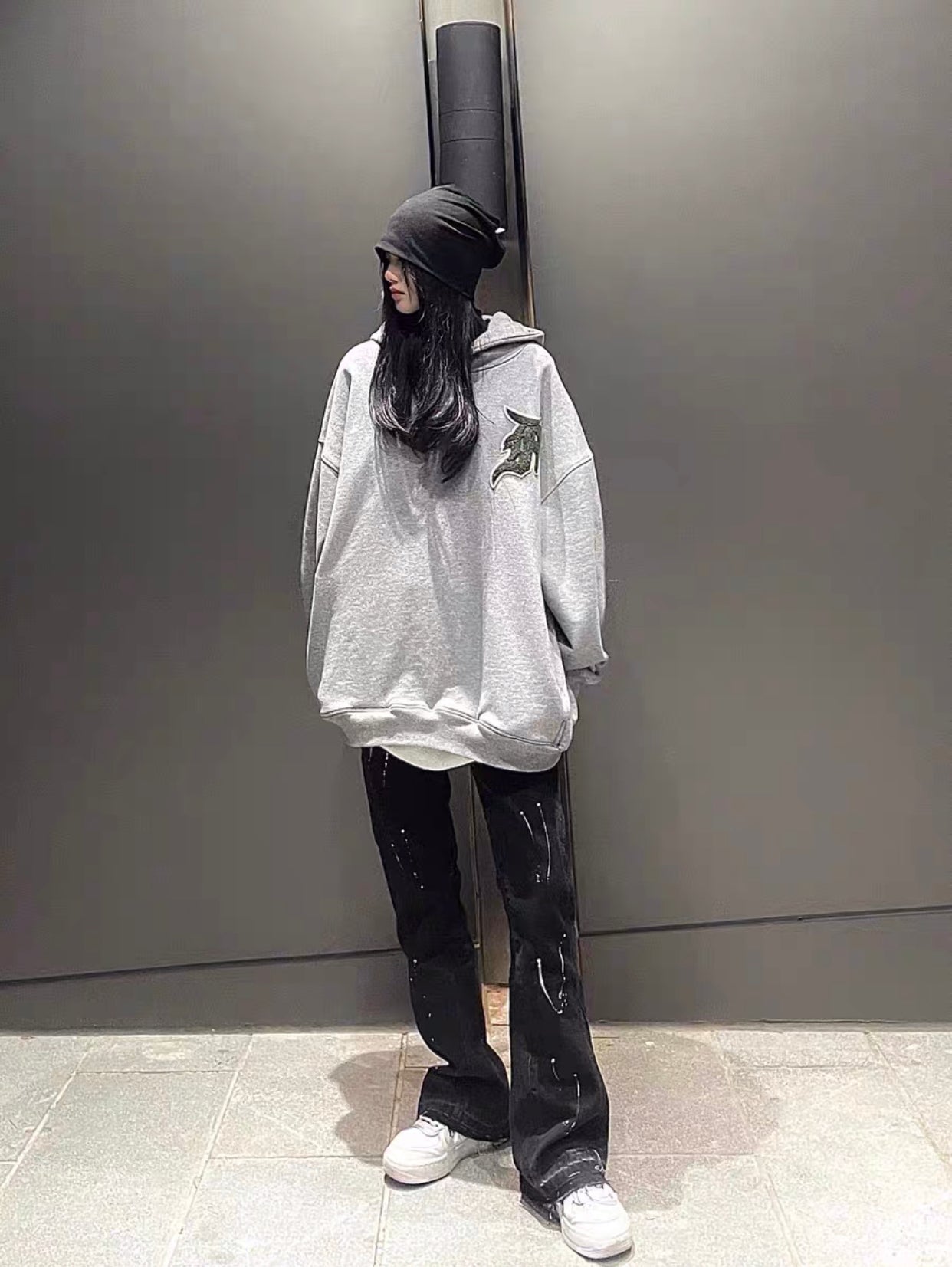 2023New Graffiti Ink Splash Damage Dept Casual Retro Niche vibo High Street Men's and Women's Flared Jeans