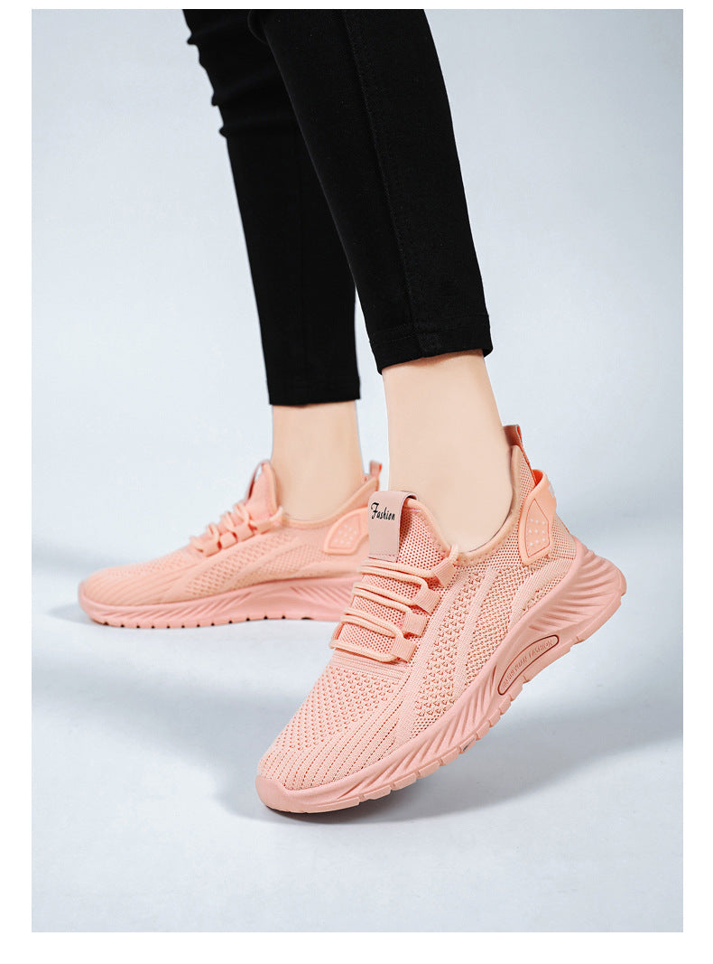 White Flyknit Soft Sole Running Shoes for Women, Summer New Versatile Lightweight Sneakers, Breathable Casual Sports Shoes